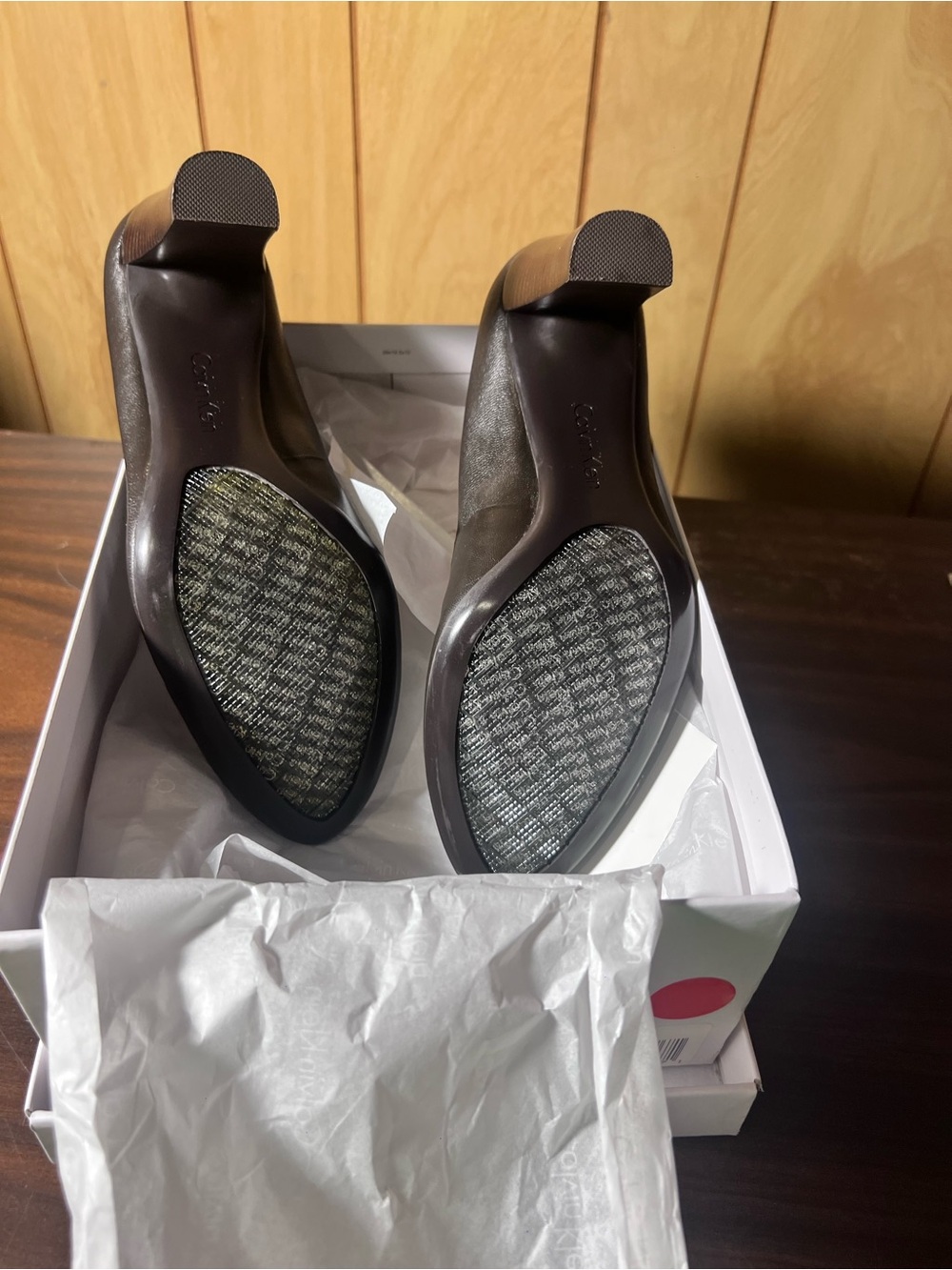 Calvin Klein Metallic Charcoal Block Heel Pumps - Picture 6 of 7